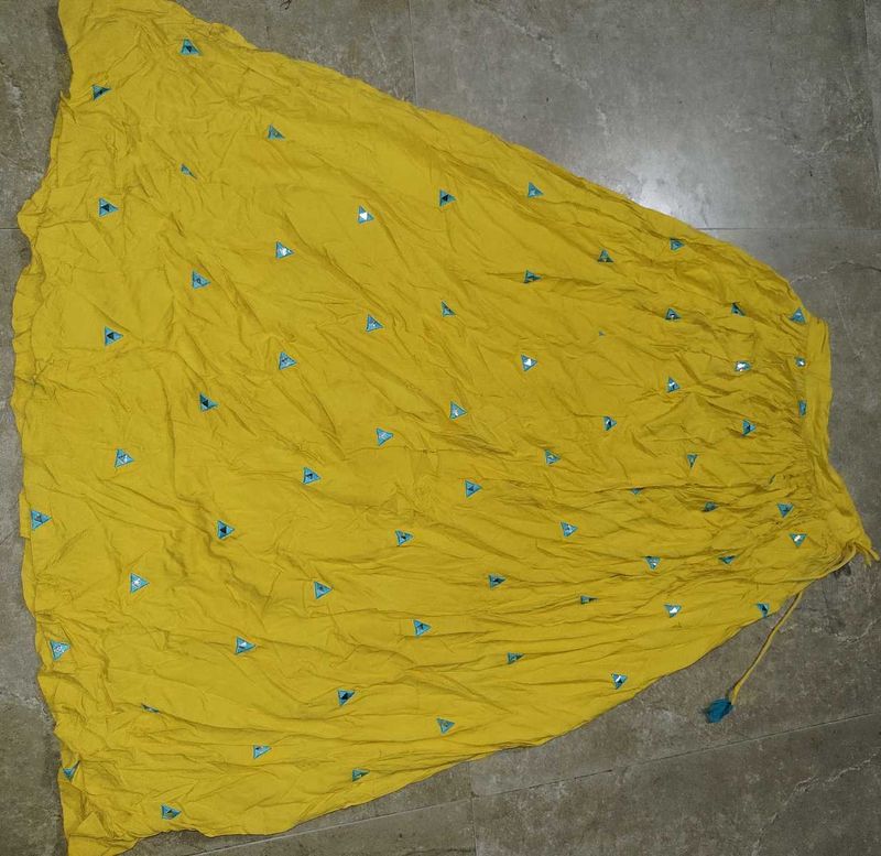 Yellow Ethnic Skirt with Mirror Work