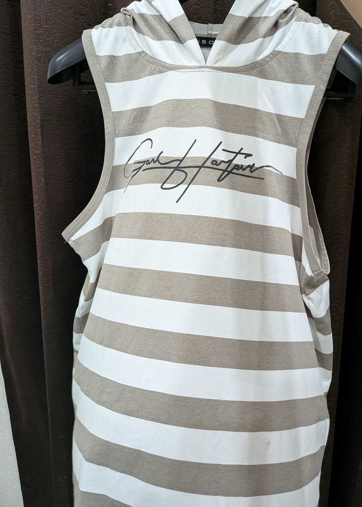 Men's Striped Sleeveless Hoodie T-Shirt