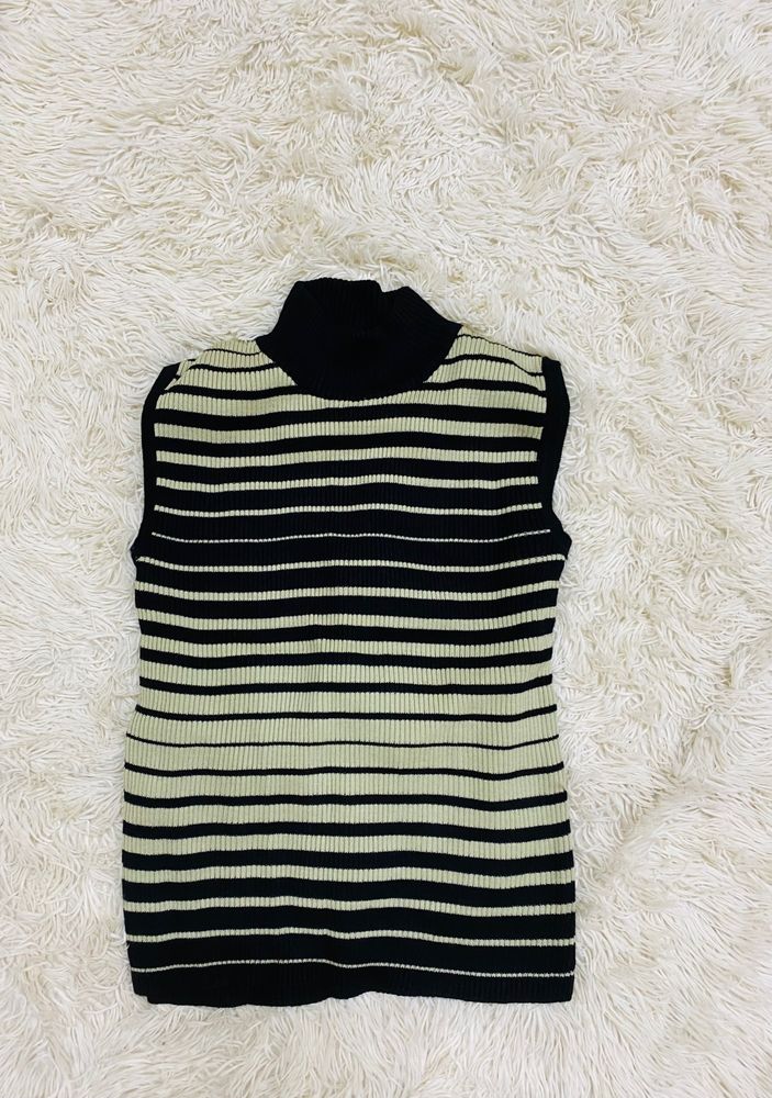 Striped Turtleneck Sleeveless Top