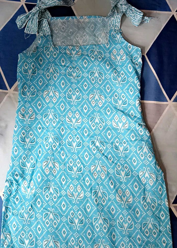 Blue Printed Tie-Strap Dress ...you can adjust the