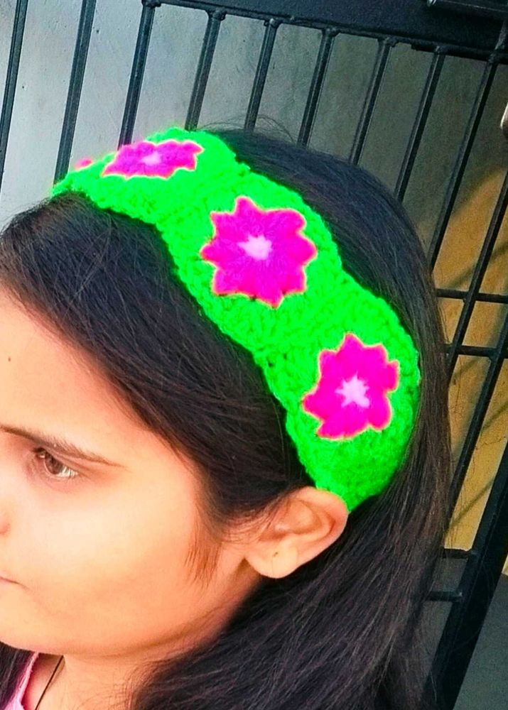 Green Floral crochet Headband