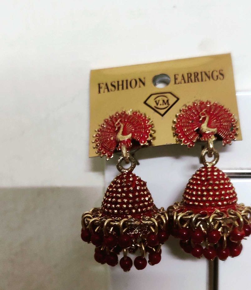 Red Jhumka Earrings