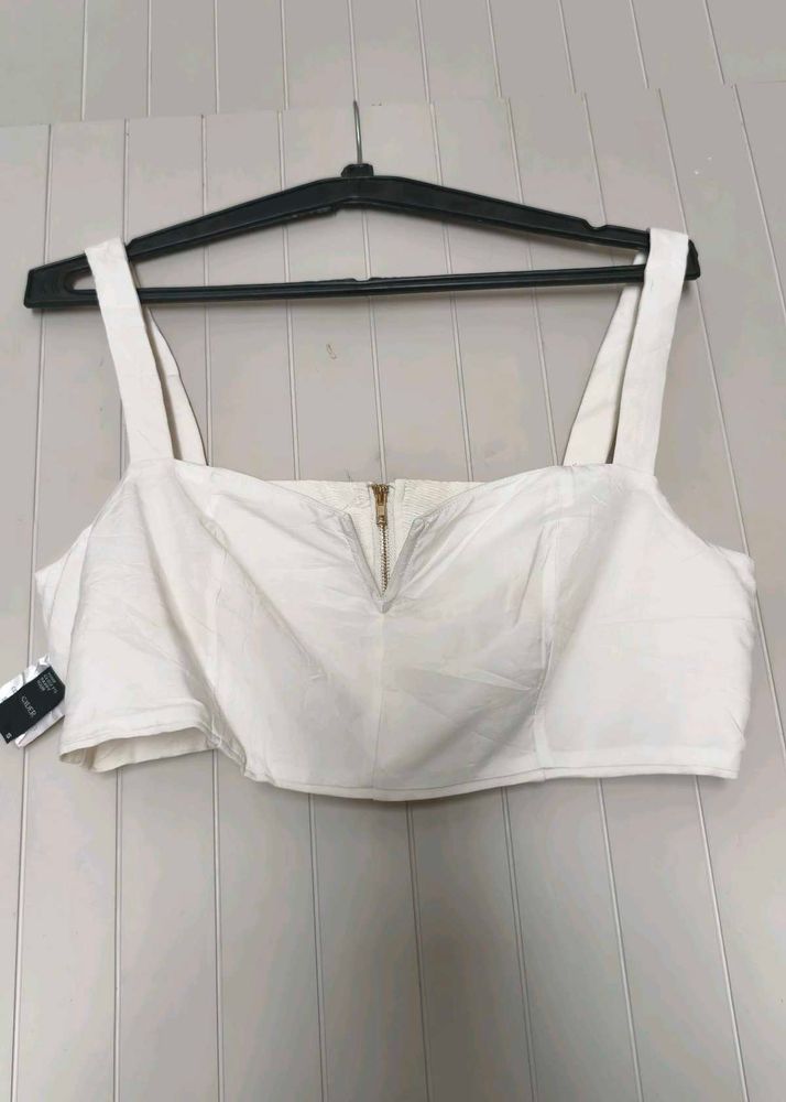 White Cropped Top with Zipper Detail