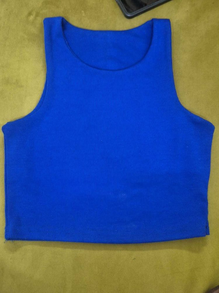 Vibrant Blue Ribbed Cropped Tank Top