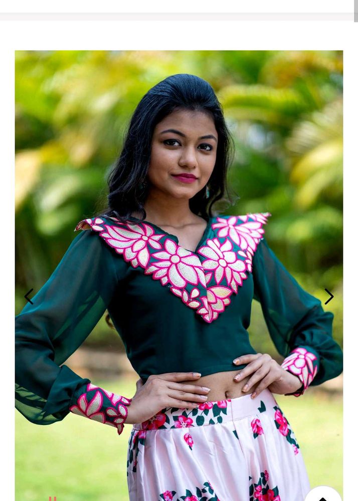 Stylish Green Embroidered Blouse with lower 2pc L