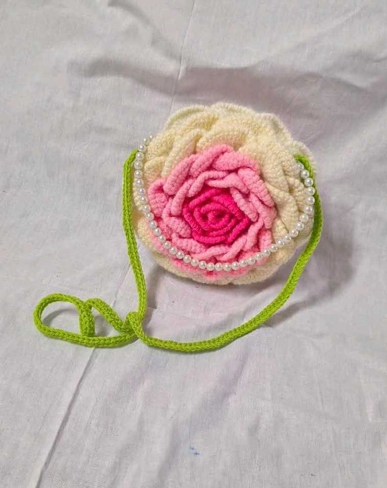 Crochet Rose Bag with White beads
