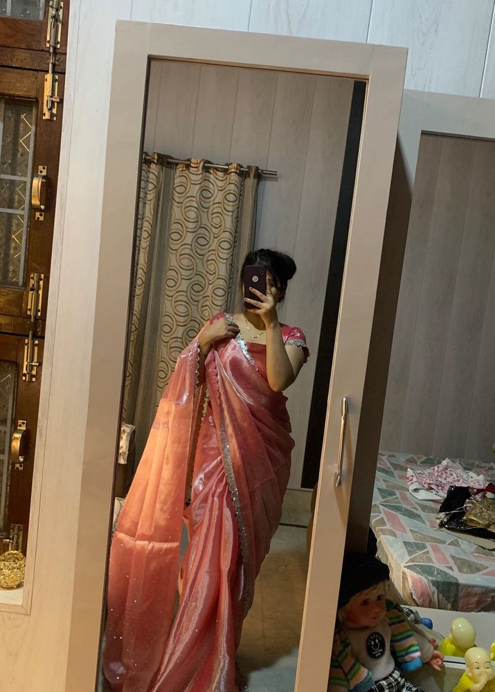 Elegant Pink Organza Saree