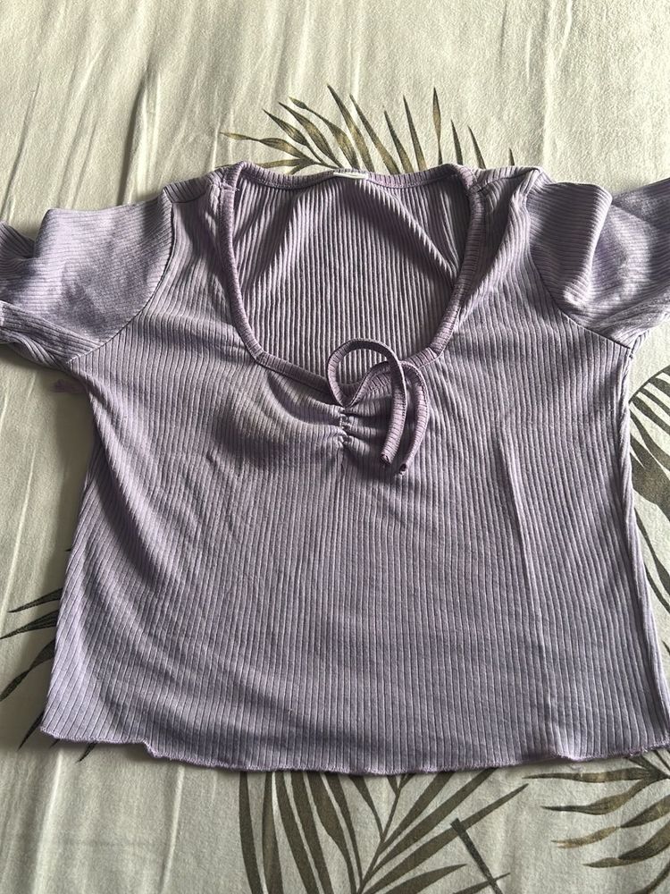 Cute Lavender Ribbed Crop Top
