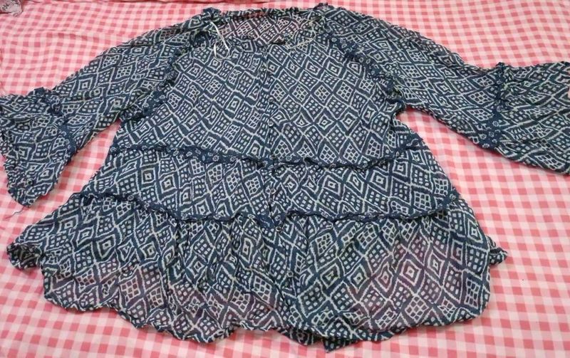 Bohemian Ruffle Print Kurta Top