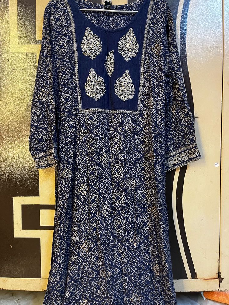 Navy Blue Printed Kurta