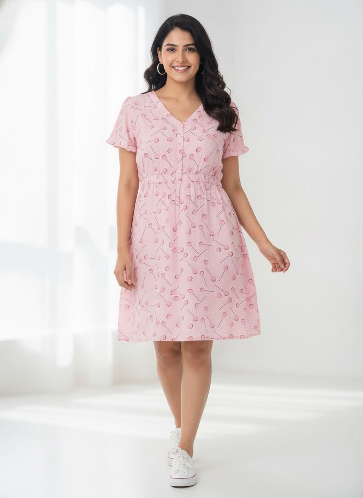 Pink Printed Casual Dress