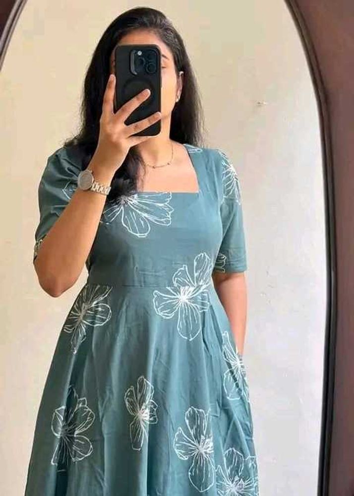 Stylish Floral Print Square Neck Dress_XL