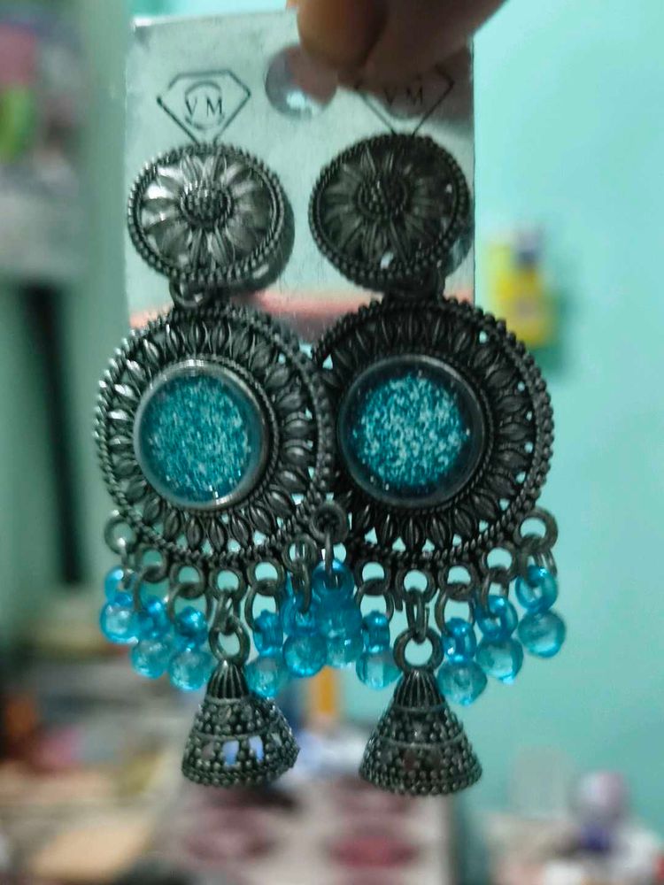 Sparkling Blue Jhumka Earrings