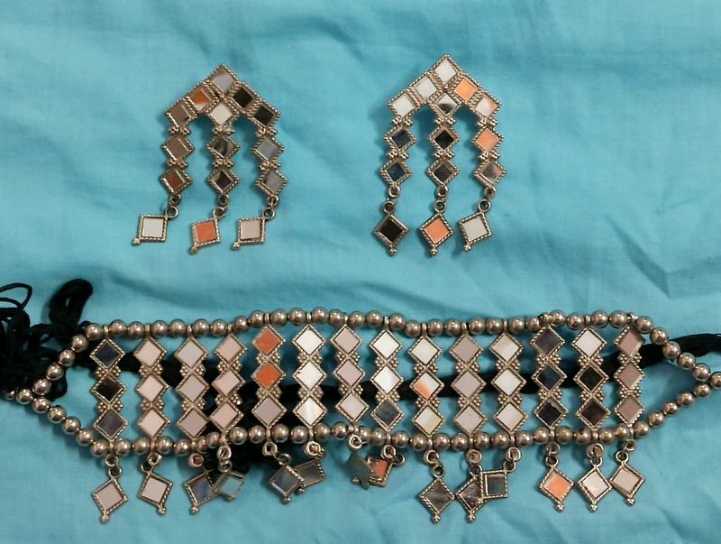 Mirror Work Choker with Earrings