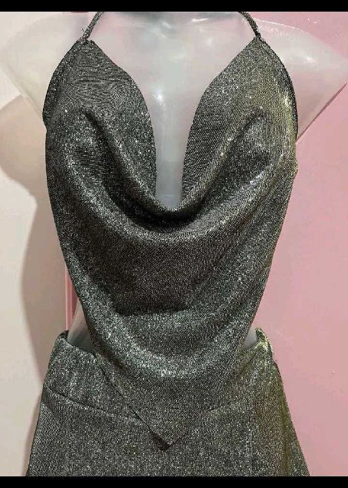 Sparkling Silver Halter Neck Top