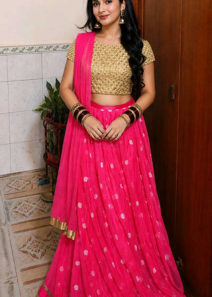 Pink Polka Dot Lehenga Choli Set