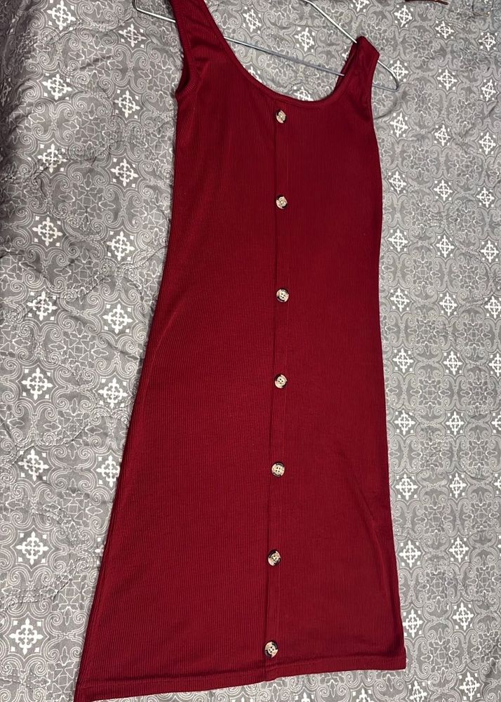 Ribbed Button-Up Midi Dress