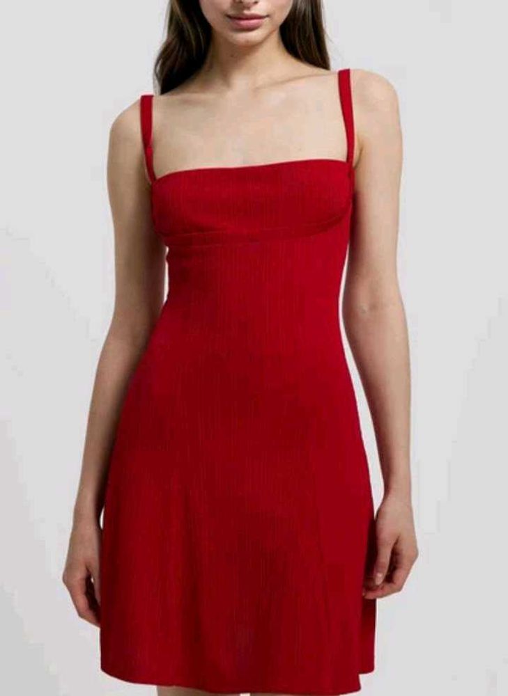 Red Ribbed Mini Dress