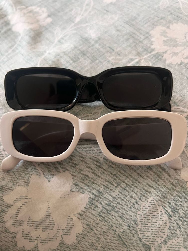 Retro Rectangle Sunglasses - Black &amp; White