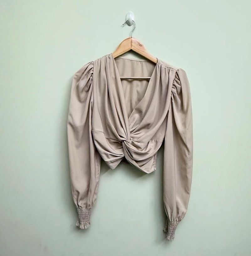 Stylish Beige Twist Front Crop Top