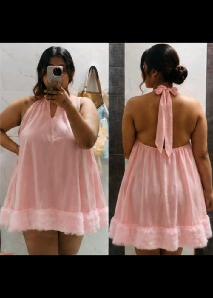 Cute Pink Halter Neck Mini Dress