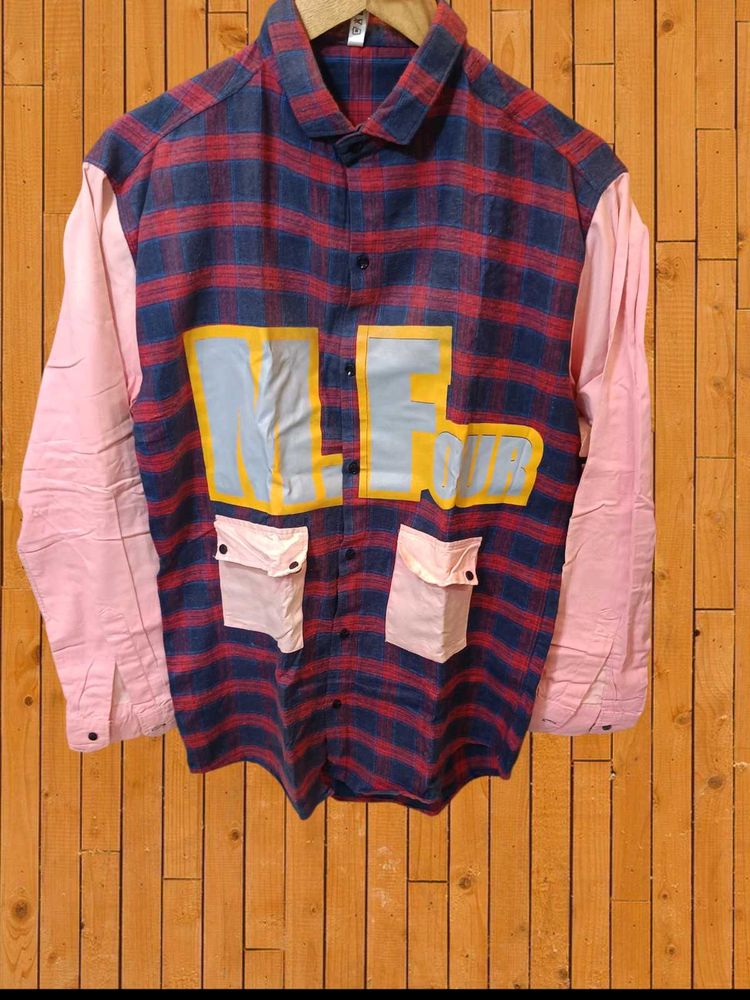 Men's Plaid Color Block Shirt Size XL