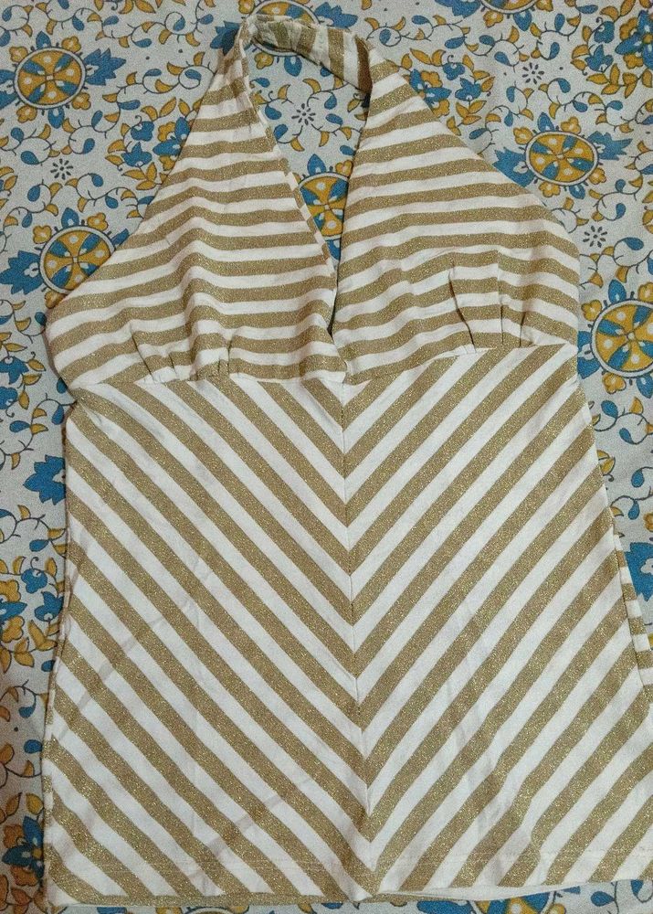 Gold Striped Halter Neck Top