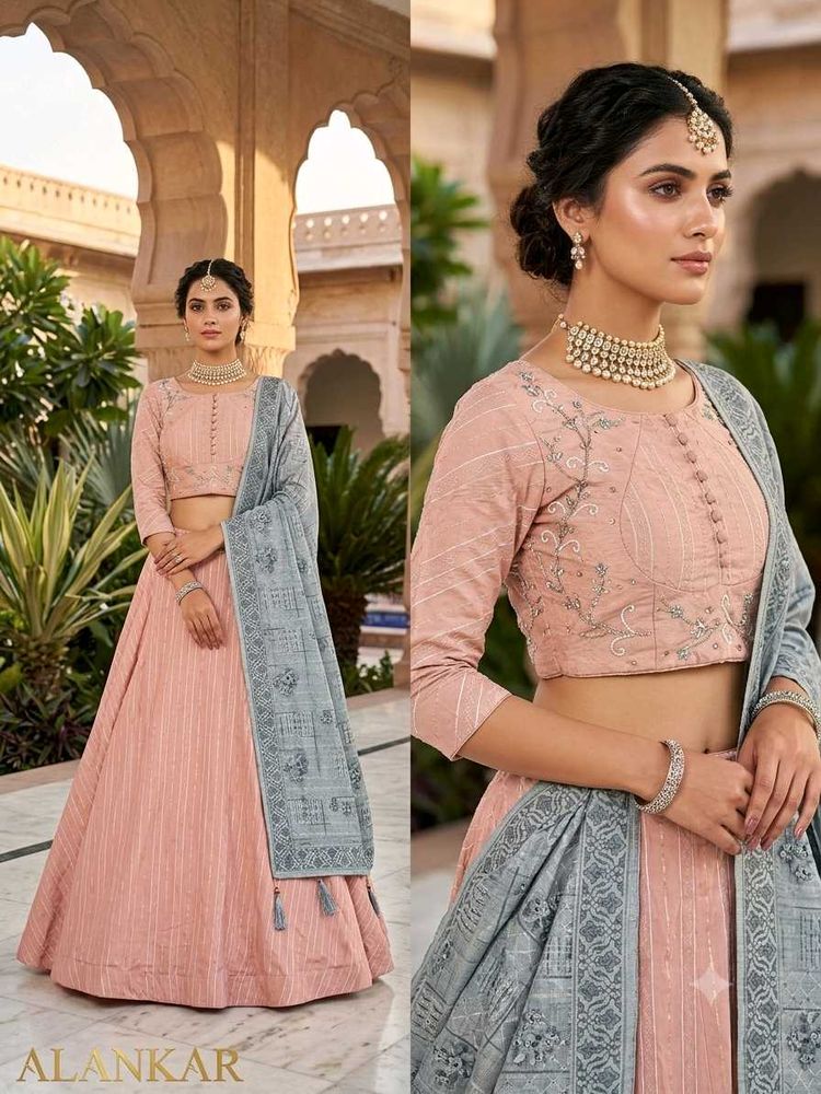 ✨️Premium Peach Zardozi-Embroidered Lehenga Set