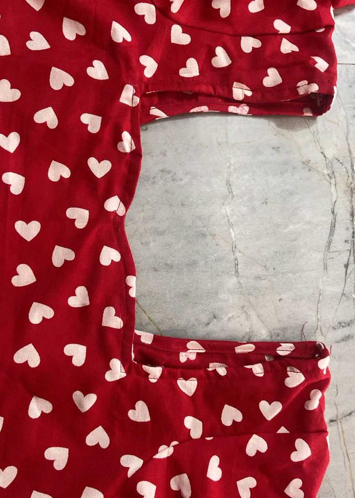 Red Heart Print kurti