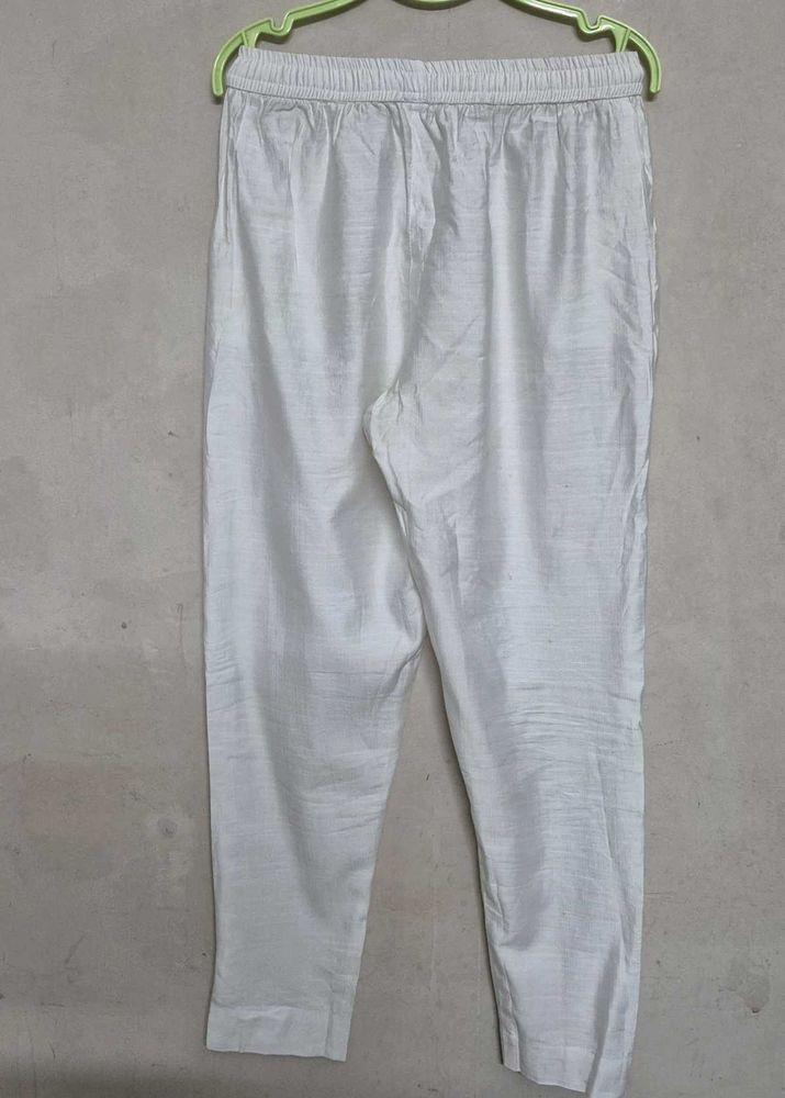White Cotton Silk Pants