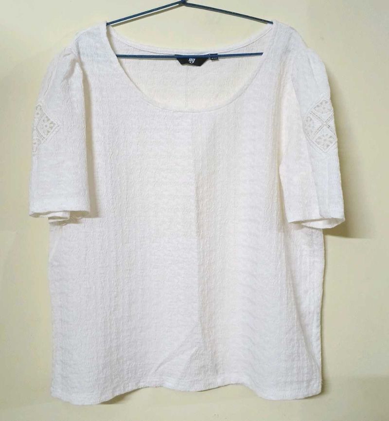 White Textured Short Sleeve Top