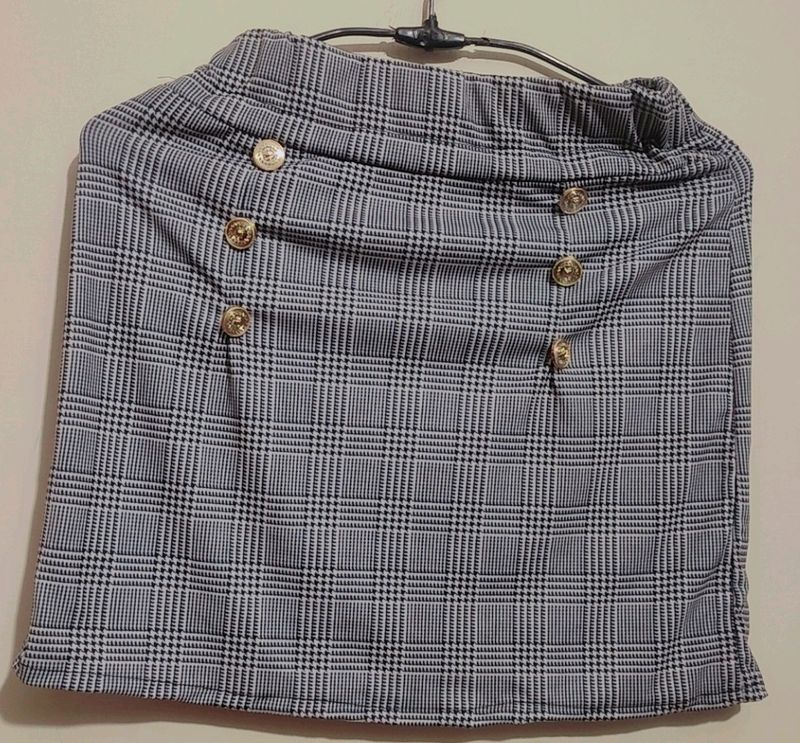 Black &amp; White Check Print Skirt For 6-8  Year Girl