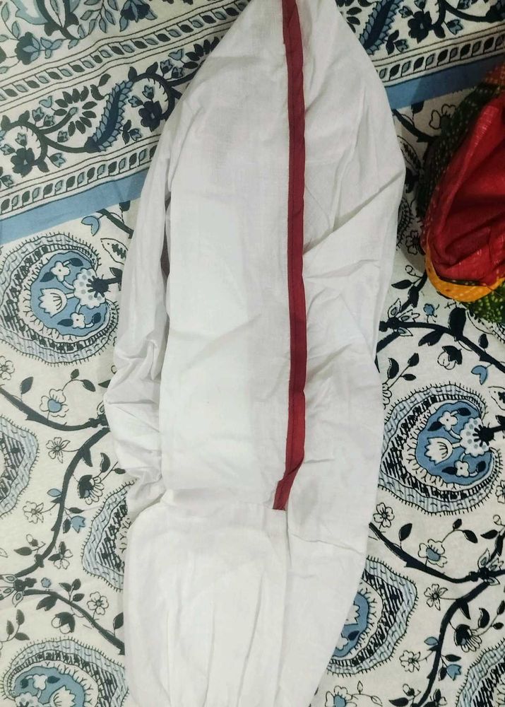 boys White Dhoti with Red Border kurta and topi