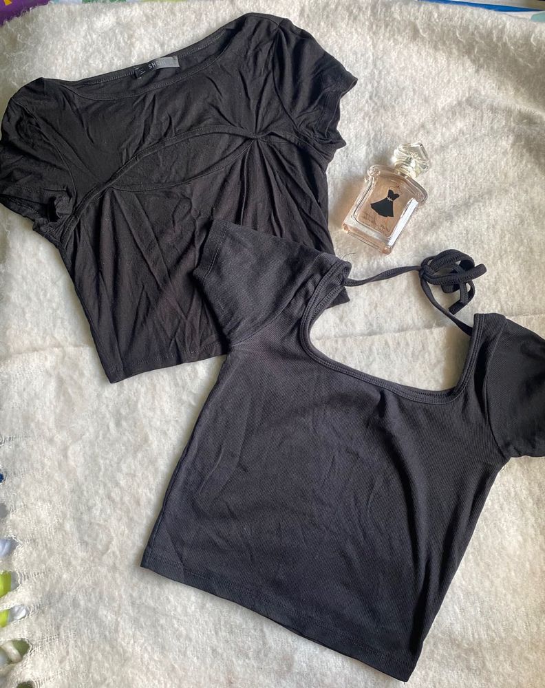 2 black crop tops