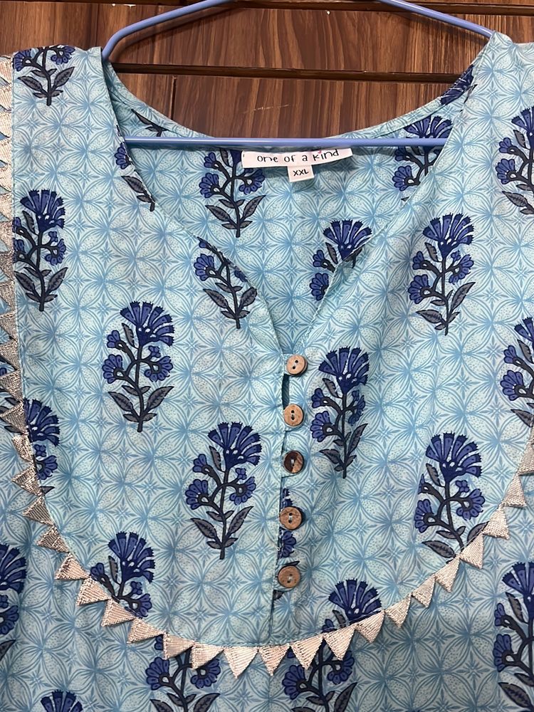 Blue Floor Length Kurti In Xxl Size