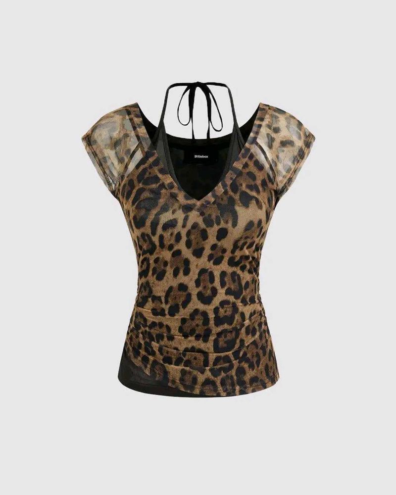 Leopard Print Mesh Top