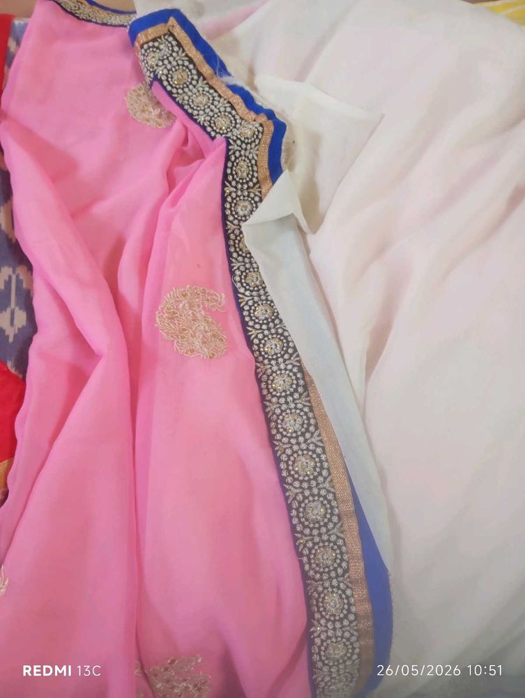 Elegant Pink Embroidered Saree