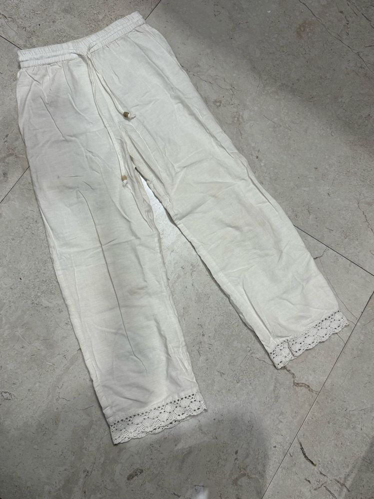 White Lace Trimmed Palazzos