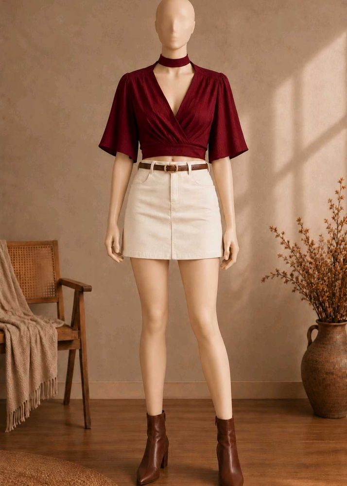 🍒 Cherry Burgundy Partywear Crop Top