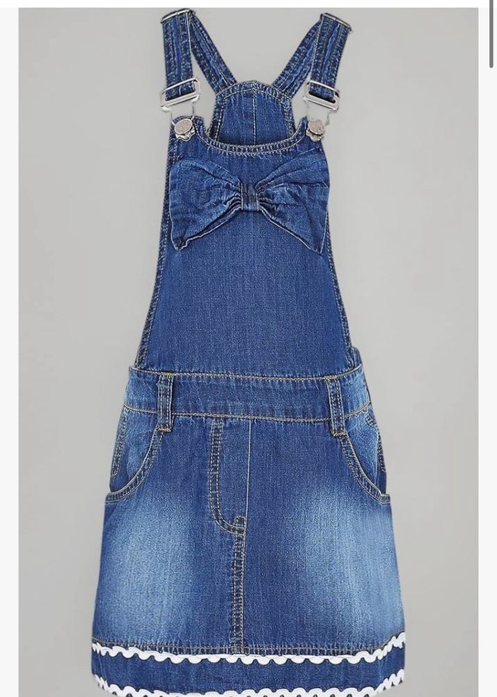 Cute Denim Pinafore Dress with Bow