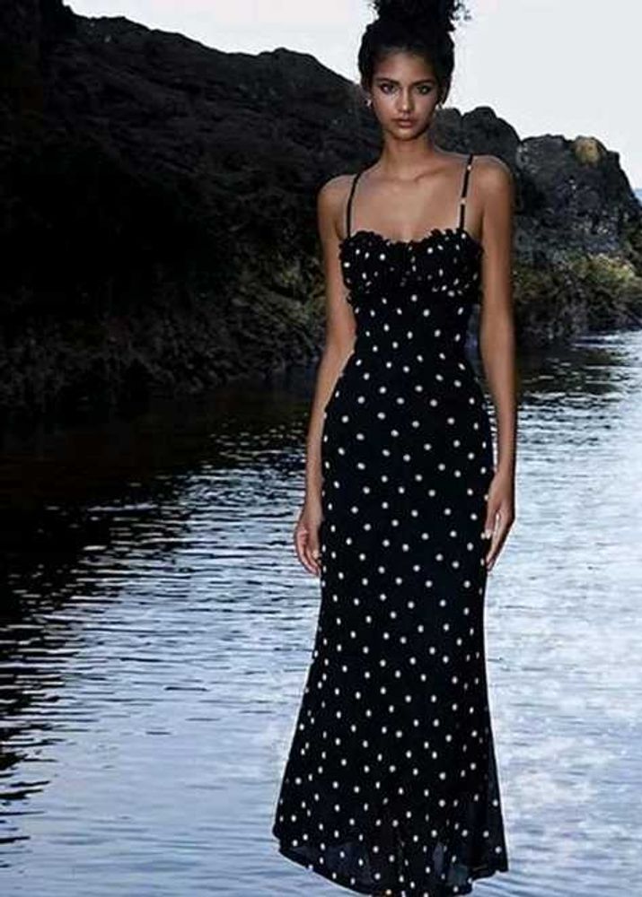 Chic Black &amp; White Polka Dot Maxi Dress