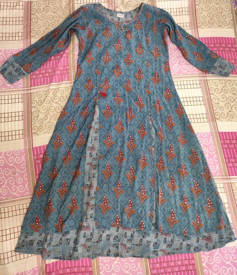 Long Blue Anarkali Kurta - Large Size