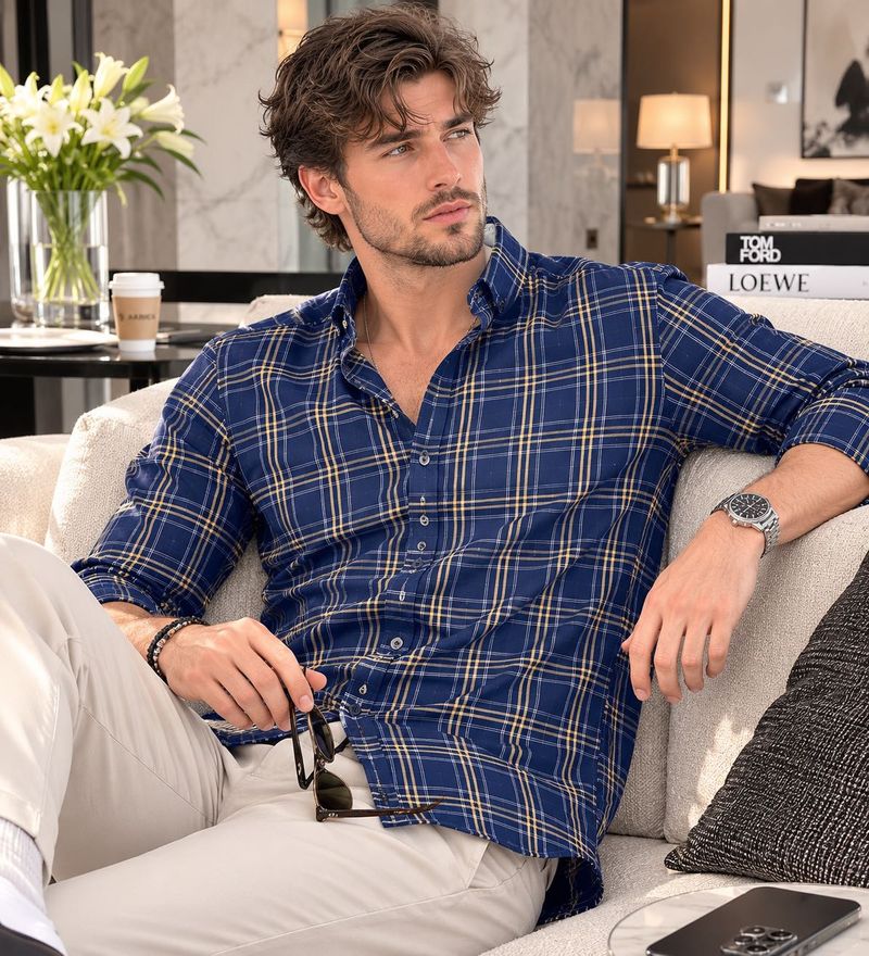 Mast &amp; Harbour Stylish Men's Blue Plaid Shirt