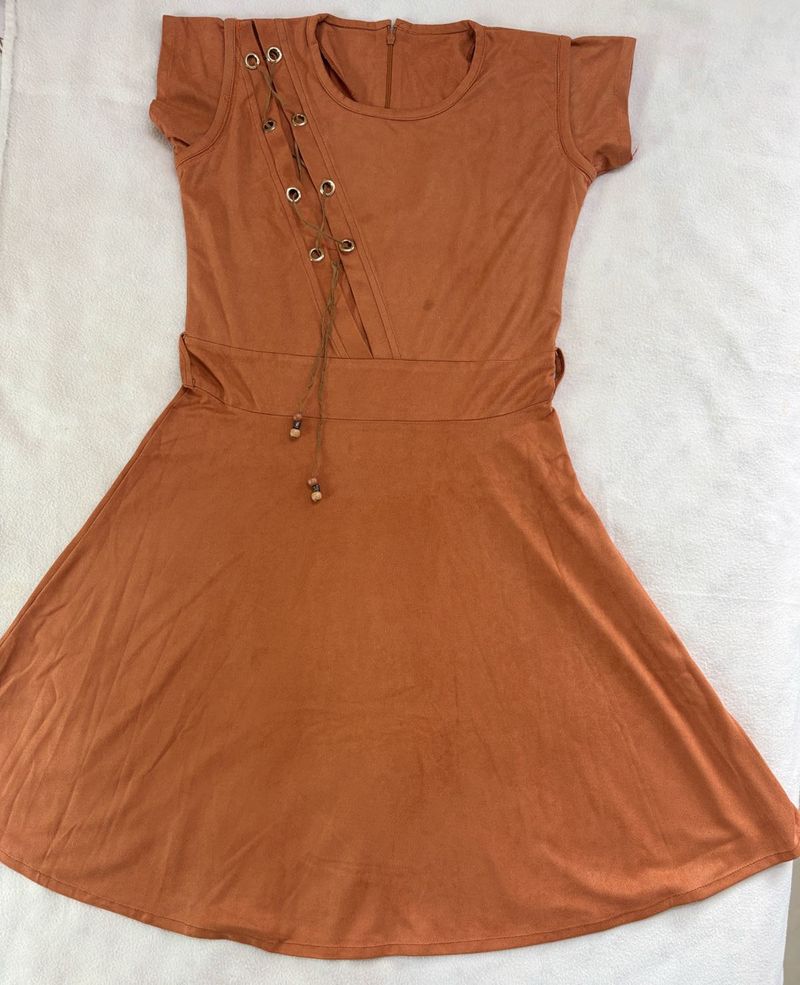 Chic Brown Lace-Up Dress