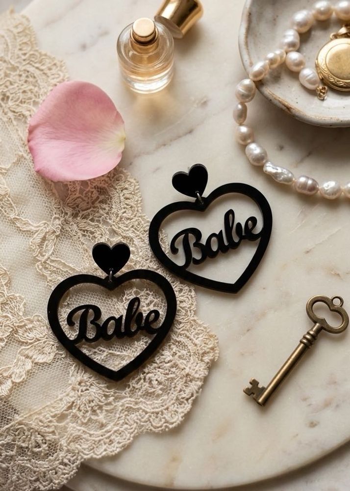 New Black Heart "Babe" Earrings