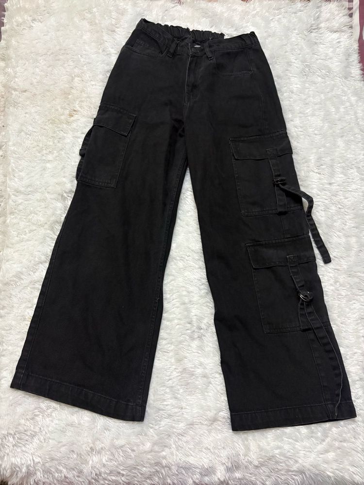 Black Wide Leg Cargo Pants