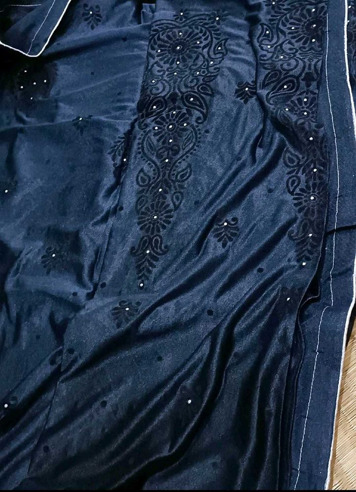 Elegant Navy Blue Embellished Saree