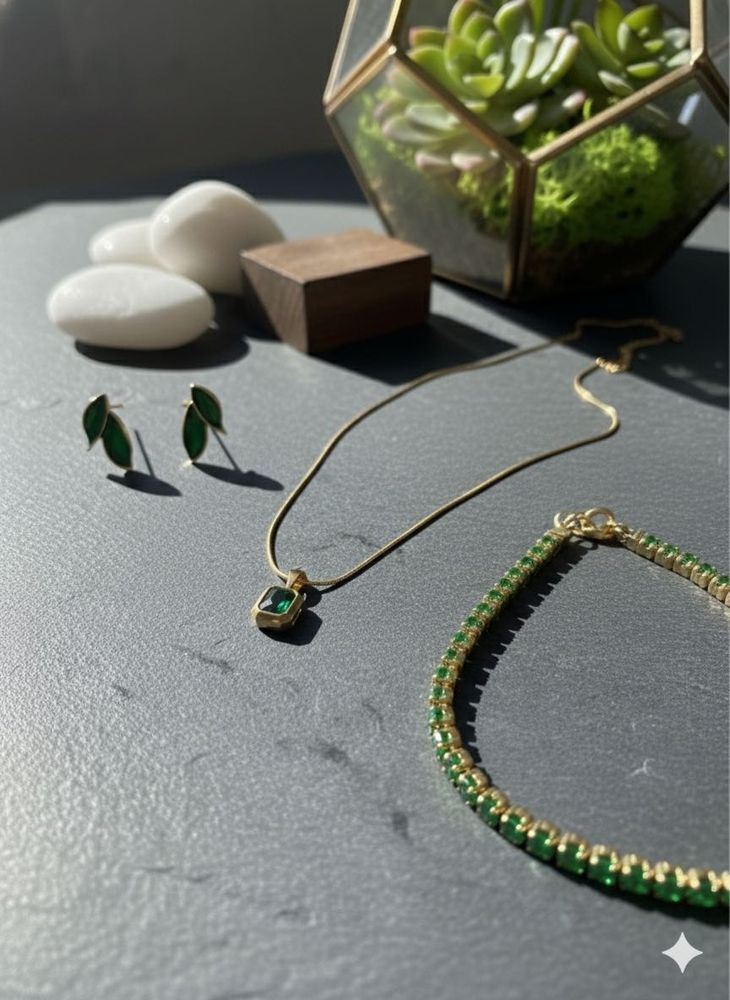 Anti Tarnish | Gold &amp; Green Jewelry Set