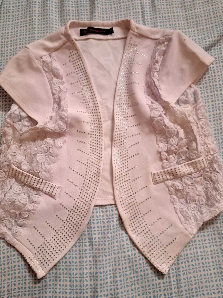 Elegant Embellished White Open Front Vest