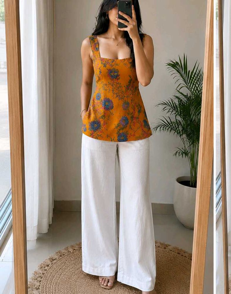 Floral Print Square Neck short kurta
